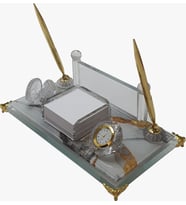 DEKORATİF MERMER DESENLİ KRİSTAL CAM ALTIN SET MASA İSİMLİK ÖZEL HEDİYELİK OFİS MASA İSİMLİĞİ
