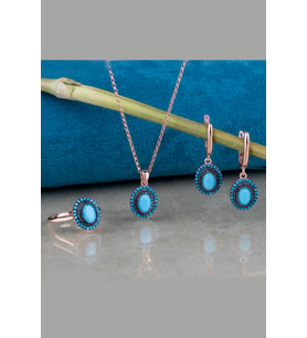 Gümüş Lapis Taşlı Oval Tasarım Abiye Günlük Set (Rose)