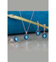 Gümüş Lapis Taşlı Oval Tasarım Abiye Günlük Set (Rose)