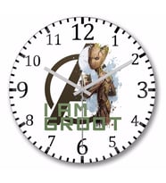 Avengers I am Groot  Duvar Saati Bombeli Gercek Cam