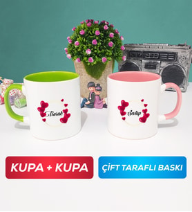 İkili İsme Özel Sevgililer Günü Hediyesi Kupa Bardak Yeşil Pembe