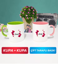 İkili İsme Özel Sevgililer Günü Hediyesi Kupa Bardak Yeşil Pembe