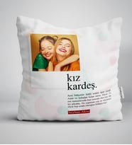 BK Gift Kişiye Özel Fotoğraflı Kız Kardeş Anlamı Yastık (Beyaz)