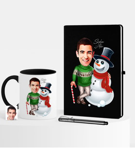 BK Gift Kişiye Özel Yılbaşı Temalı Bay Karikatürlü Siyah Defter Kalem Kupa Seti - 5