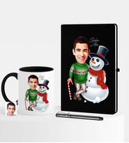 BK Gift Kişiye Özel Yılbaşı Temalı Bay Karikatürlü Siyah Defter Kalem Kupa Seti - 5