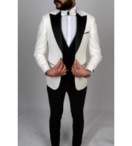 Jan Carlucci Slimfit Sivri Yaka Damatlık Takım Ceket - Yelek - Pantolon - Gömlek - Papyon