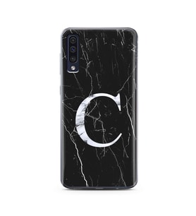 Samsung A50 Siyah Mermer Harf Tasarımlı Telefon Kılıfı C-Harfi 