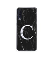 Samsung A50 Siyah Mermer Harf Tasarımlı Telefon Kılıfı C-Harfi 