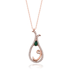 Gümüş Zirkon Taşlı " Lale VAV " Tasarım Kolye (Rose)