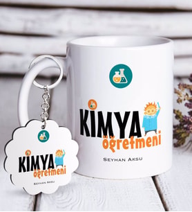 BK Gift Kişiye Özel Kimya Öğretmeni Beyaz Kupa ve Anahtarlık Hediye Seti-1 (Model 1)