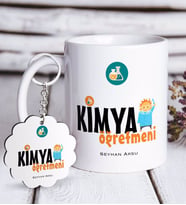 BK Gift Kişiye Özel Kimya Öğretmeni Beyaz Kupa ve Anahtarlık Hediye Seti-1 (Model 1)