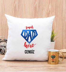 Super Dad Babaya Hediye Yastık ve Gold Kupa Bardak