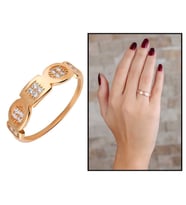 Zirkon Taşlı Geometrik Tasarım Rose Renk 925 Ayar Gümüş Bayan Yüzük (Çok Renkli)