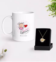 BK Gift Kişiye Özel Anaokulu Öğretmeni Beyaz Kupa ve Papatya Kolye Hediye Seti-5 (Model 1)