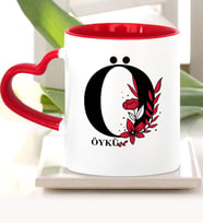 BK Gift Kişiye Özel Ö Harfi Kırmızı Kalpli Kupa Bardak Model 1