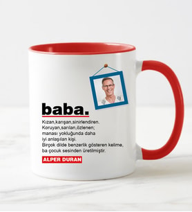 Babaya Özel Fotoğraflı ve İsimli Kupa Bardak Kırmızı