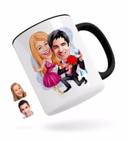BK Gift Kişiye Özel Sevgililer Karikatürlü Siyah Kupa Bardak-9