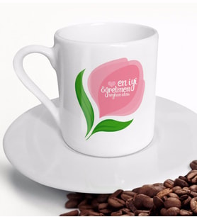 BK Gift Kişiye Özel En İyi Öğretmen Türk Kahvesi Fincanı-14 (Beyaz)