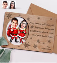 BK Gift Kişiye Özel Sevgililer Karikatürlü Retro Ahşap Yılbaşı Tebrik Kartı - 3