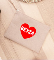 İsim Yazılı Kırmızı Kalpli Keten Bez El Çantası