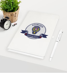 BK Gift Kişiye Özel Komiser Temalı Beyaz Defter Kalem Seti - 1