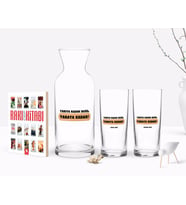BK Gift Kişiye Özel Renkli Baskılı Yarıya Kadar Değil Yaraya Kadar Tasarımlı İkili Rakı Bardağı Karaf ve Cep Kitabı Hediye Seti-1 (Model 1)