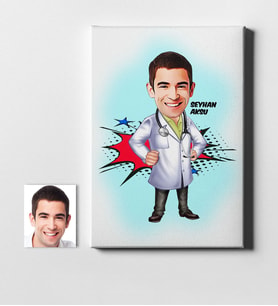BK Gift Kişiye Özel Bay Doktor Karikatür Kanvas Tablo 50x70cm 2