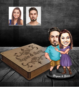 Kişiye Özel Sevgili Karikatürlü Ahşap Biblo Kutulu Model 1
