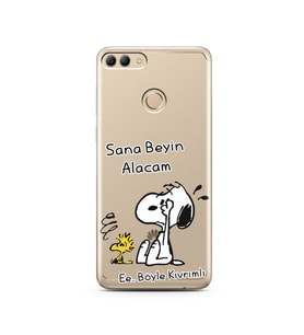 Snoopy Tasarımlı Süper Şeffaf Silikon Telefon Kılıfı Huawei Y9 2018