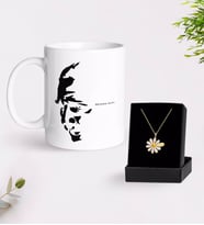 BK Gift Kişiye Özel Atatürk Temalı Beyaz Kupa ve Papatya Kolye Hediye Seti-7 (Model 1)