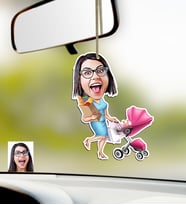 BK Gift Kişiye Özel Ev Hanımı Karikatürlü Ahşap Araba Dikiz Ayna Süsü-1 (Çok Renkli)
