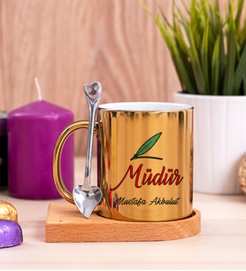 Müdür Ahşap Altlıklı Gold Kupa Bardak