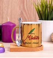 Müdür Ahşap Altlıklı Gold Kupa Bardak