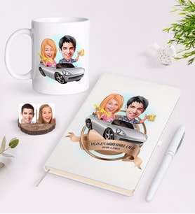BK Gift Kişiye Özel Yılın En Mükemmel Çifti Karikatürlü Beyaz Defter Kalem ve Kupa Seti-53 (Model 1)