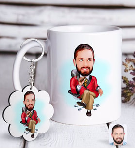BK Gift Kişiye Özel Erkek Patron Karikatürlü Beyaz Kupa ve Anahtarlık Hediye Seti-2 (Model 1)