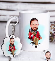 BK Gift Kişiye Özel Erkek Patron Karikatürlü Beyaz Kupa ve Anahtarlık Hediye Seti-2 (Model 1)