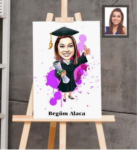 Kişiye Özel Mezuniyet Karikatürlü  Ahşap Tablo 30x47 Bayan-1