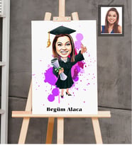 Kişiye Özel Mezuniyet Karikatürlü  Ahşap Tablo 30x47 Bayan-1