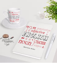 BK Gift Kişiye Özel İngilizce Öğretmeni Beyaz Defter Kalem Türk Kahvesi Fincanı Seti-6 (Model 1)