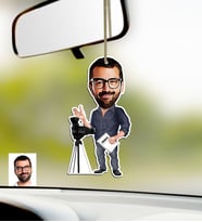 BK Gift Kişiye Özel Bay Yönetmen Karikatürlü Ahşap Araba Dikiz Ayna Süsü (Çok Renkli)