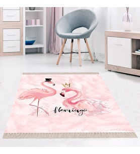 Pembe Flamingo Dijital Baskı Yıkanabilir Kaymaz Taban Modern Salon Halısı ve Yollu