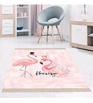 Pembe Flamingo Dijital Baskı Yıkanabilir Kaymaz Taban Modern Salon Halısı ve Yollu