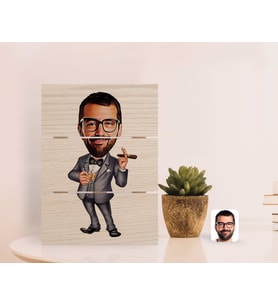 BK Gift Kişiye Özel Erkek Patron Karikatürlü Otantik Masaüstü Ahşap Palet Çerçeve-3 (Beyaz)