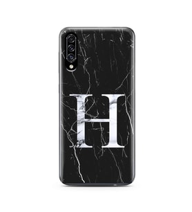 Samsung A30s Siyah Mermer Harf Tasarımlı Telefon Kılıfı H-Harfi 