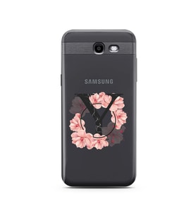 Pembe Çiçekli Harf Tasarım Süper Şeffaf Silikon Telefon Kılıfı Samsung J3 Prime 