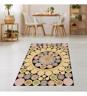 Jüt Hasır Kilim Görünümlü Dijital Baskılı Kaymaz Taban Yıkanabilir Modern Salon Halısı ve Yolluk (Karışık)