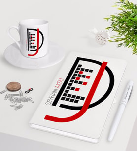 BK Gift Kişiye Özel DJ Beyaz Defter Kalem Türk Kahvesi Fincanı Seti-2 (Model 1)