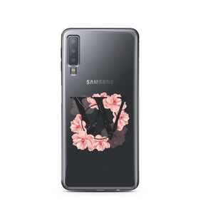Pembe Çiçekli Harf Tasarım Süper Şeffaf Silikon Telefon Kılıfı Samsung A7 (2018)