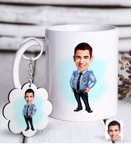 BK Gift Kişiye Özel Erkek Polis Karikatürlü Beyaz Kupa ve Anahtarlık Hediye Seti-1 (Model 1)