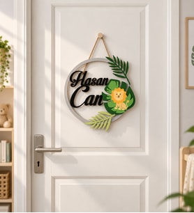 Gifties Yavru Aslan ve Yaprak Temalı Kişiye Özel Kapı Süsü